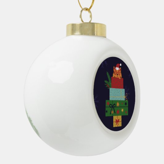 Festive Cat in Gift Stack Ornament (Links)