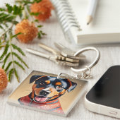 Festive Cheer: Cozy Rottweiler Mix in Red Sweater Schlüsselanhänger (Vorderseite rechts)