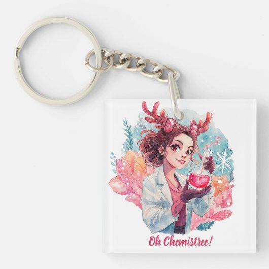 Festive Chemist Girl Watercolor Science Art Schlüsselanhänger (Vorderseite)
