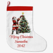Festive Chic Santa Claus Red White Rustic Holiday Großer Weihnachtsstrumpf (Vorderseite)
