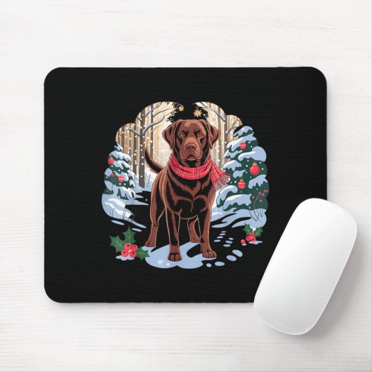 Festive Chocolate Lab In Snowy Forest Winter Xmas  Mousepad (Mit Mouse)