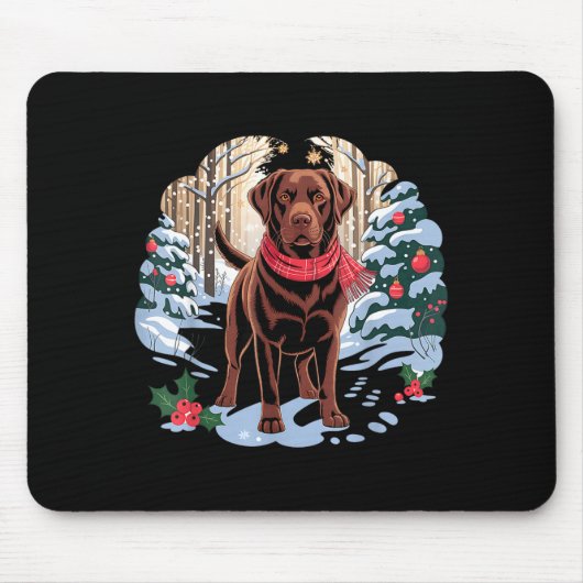 Festive Chocolate Lab In Snowy Forest Winter Xmas  Mousepad (Vorne)