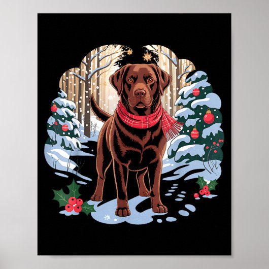 Festive Chocolate Lab In Snowy Forest Winter Xmas Poster (Vorne)