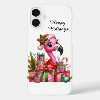Festive Christmas beach customizable pink flamingo iPhone 16 Plus Hülle