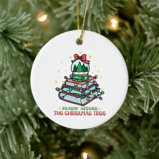 Festive Christmas Book Lover Keramik Ornament (Baum)