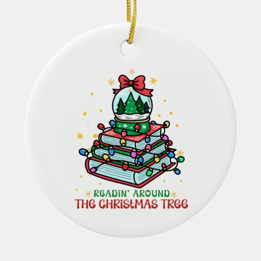 Festive Christmas Book Lover Keramik Ornament (Vorne)