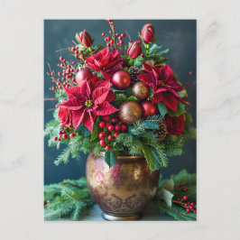 Festive Christmas Bouquet with Pine and Poinsettia Postkarte