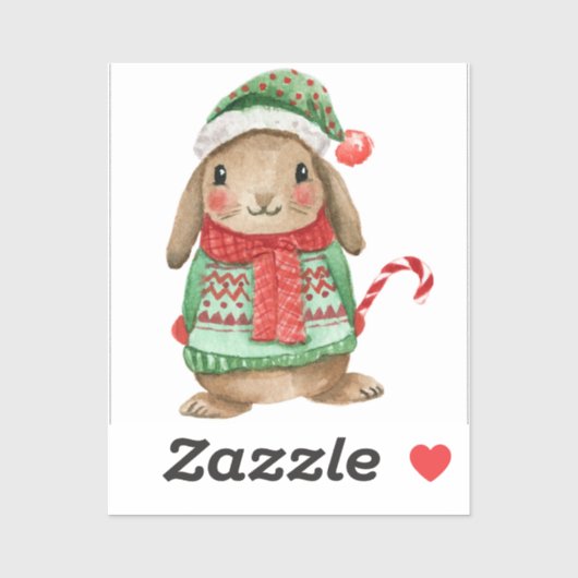Festive christmas bunny with candy cane aufkleber (Blatt)