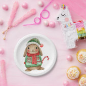 Festive christmas bunny with candy cane pappteller (Party)