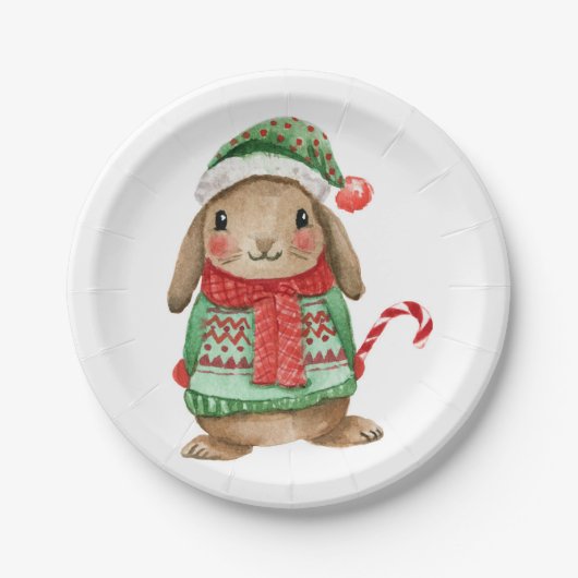 Festive christmas bunny with candy cane pappteller (Vorderseite)