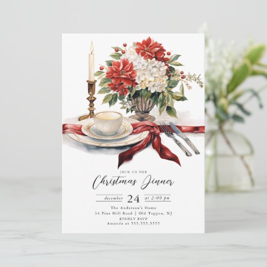 Festive Christmas Dinner Invitation Einladung (Stehend Vorderseite)