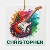 Festive Christmas Electric Guitar Custom Name Keramikornament (Rückseite)