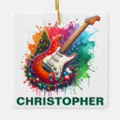 Festive Christmas Electric Guitar Custom Name Keramikornament (Vorderseite)
