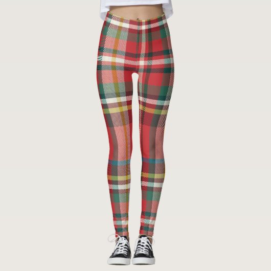 Festive Christmas Holiday Plaid Rustic Red Leggings (Vorderseite)
