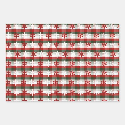 Festive Christmas, Holiday Plaid & Snowflake Geschenkpapier Set (Vorderseite)