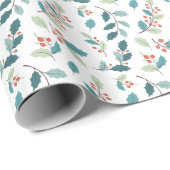 Festive Christmas Holly Red Berries Pattern Geschenkpapier (Rolleneckpunkt)