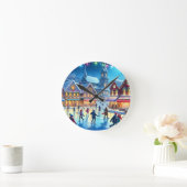 Festive Christmas Ice Skating Scene Runde Wanduhr (Zuhause)