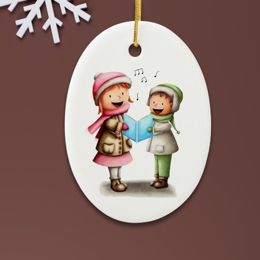 Festive Christmas Kids Caroling Keramik Ornament