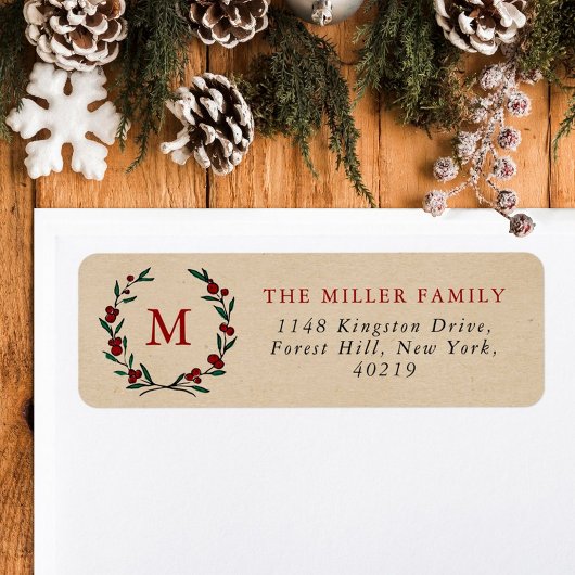 Festive Christmas Monogram Wreath Holiday