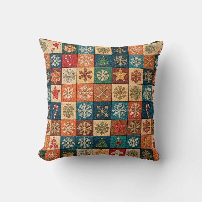 Festive Christmas Mosaic Pattern With Snowflakes Kissen (Vorderseite)