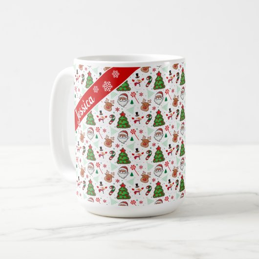 Festive Christmas Mug – Santa & Reindeer Kaffeetasse (Vorderseite Links)