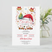 Festive Christmas Party Invitation Red Santa Hat Einladung (Stehend Vorderseite)