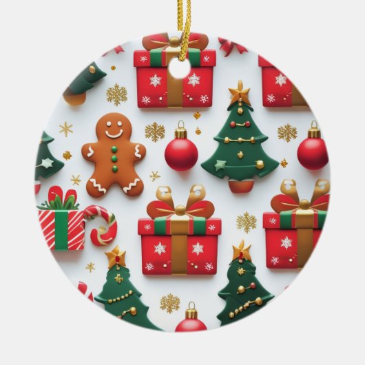 Festive Christmas Pattern Keramik Ornament (Vorne)