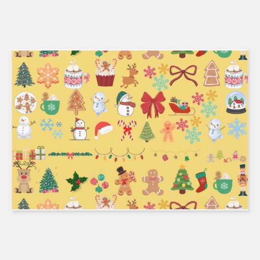 Festive Christmas Pattern Wrapping Paper Geschenkpapier Set (Vorderseite)