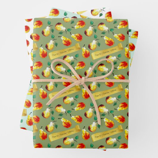 Festive Christmas Pears Personalized Boho Kitchen Geschenkpapier Set (Beispiel)