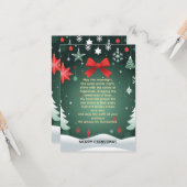 Festive Christmas Red Bow, Snowflakes & Winter Karte (Vorderseite/Rückseite Beispiel)