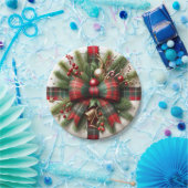 Festive Christmas Red Tartan Bow & Pine Pappteller (Party)