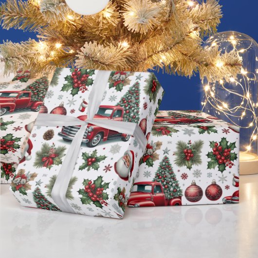 Festive Christmas Red Truck Pattern Geschenkpapier (Feiertage)