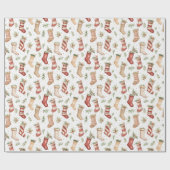 Festive Christmas Retro Christmas Stockings Geschenkpapier (Flach)