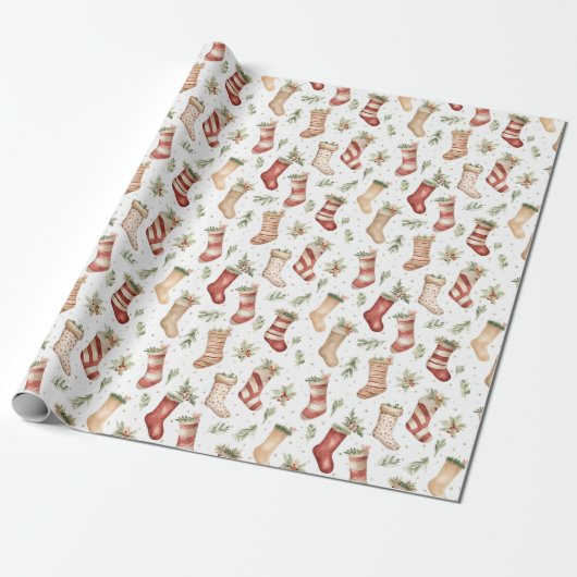 Festive Christmas Retro Christmas Stockings Geschenkpapier (Ungerollt)