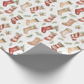 Festive Christmas Retro Christmas Stockings Geschenkpapier (Ecke)