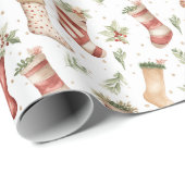 Festive Christmas Retro Christmas Stockings Geschenkpapier (Rolleneckpunkt)
