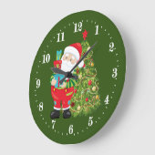 Festive Christmas Santa and trees Große Wanduhr (Winkel)