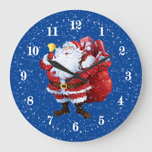 Festive Christmas Santa Holiday Large Clock Große Wanduhr (Vorderseite)