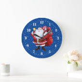 Festive Christmas Santa Holiday Large Clock Große Wanduhr (Zuhause)