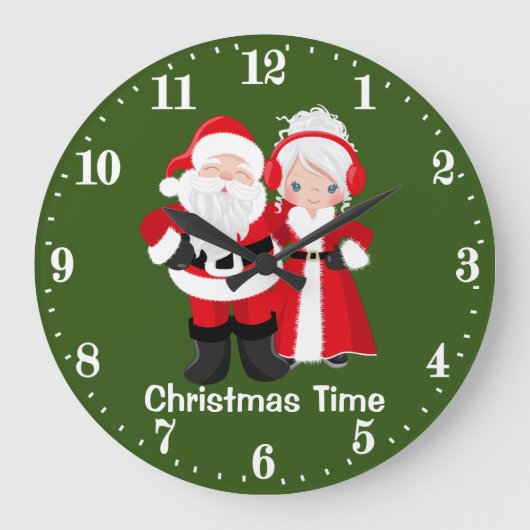 Festive Christmas Santa Mrs. Claus Große Wanduhr (Vorderseite)