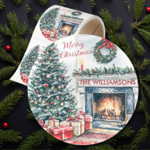Festive Christmas Scene Tree Gifts Name 