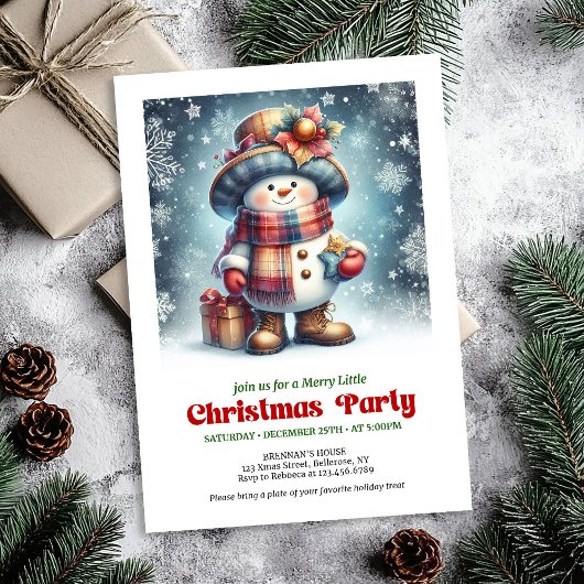 Festive Christmas snowman invite kids editable Einladung