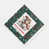Festive Christmas Snowman Napkins Editable Kids Serviette (Ecke)