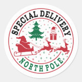 Festive Christmas special delivery North Pole Runder Aufkleber (Vorderseite)