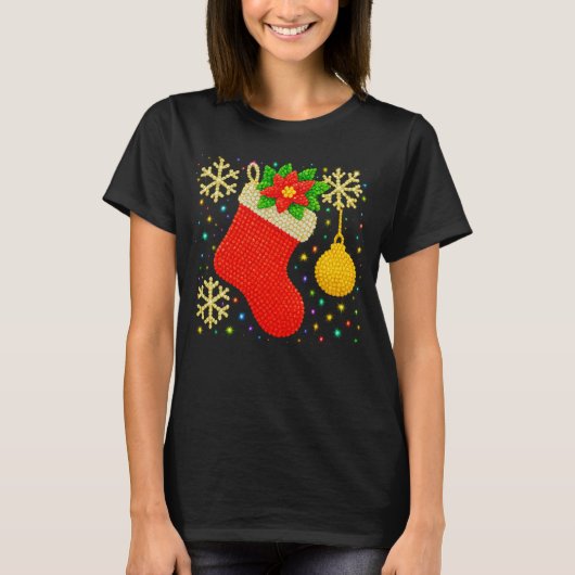 Festive Christmas Stocking Faux Bead Art PNG T-Shirt (Vorderseite)
