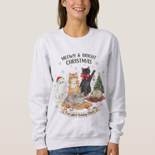 Festive Christmas Sweatshirt Gift for Cat Lovers (Vorderseite)