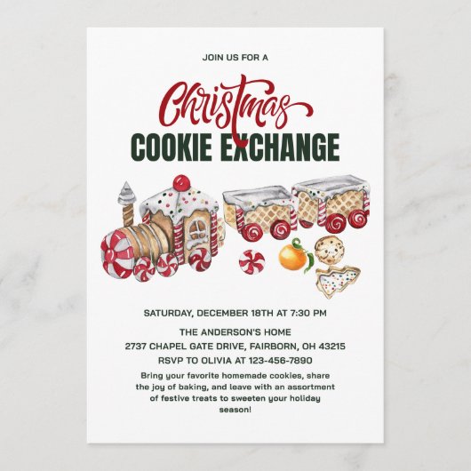 Festive Christmas Train Cookies Exchange Party Einladung (Vorderseite)