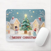 Festive Christmas Tree and Snowmen Scene Mousepad (Mit Mouse)