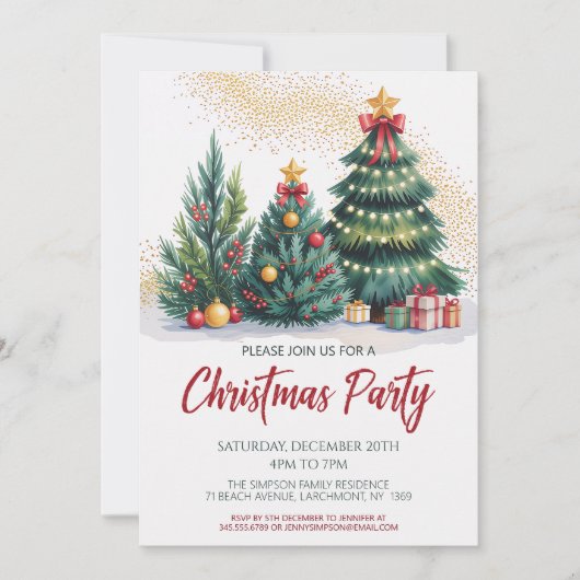 Festive Christmas Tree Party Invitation Einladung (Vorderseite)
