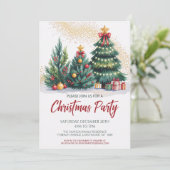 Festive Christmas Tree Party Invitation Einladung (Stehend Vorderseite)